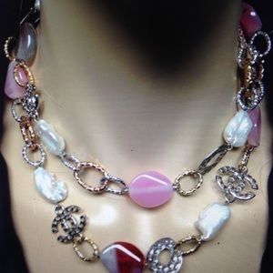 Elegant Genuine Baroque Pearl- Pink Agate Necklace